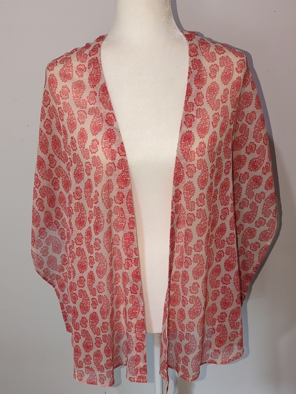 bp. Sheer Cream Top with Red Paisley Print